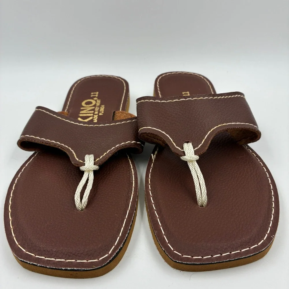 Kino Key West Florida Brown Leather Rope Thong Sandals Mens 11 Handmade Slides